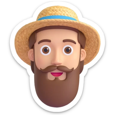Make the bearded man look younger while keeping the straw hat and travel vibe, in 3D emoji style, with no background. sticker