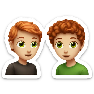 red hair girl with green eyes kiss a brown hair boy with brown eyes sticker