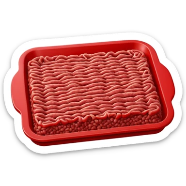 A 3D cartoon tray of raw minced meat with a textured surface, red color, simple background, Memoji-style realism. sticker