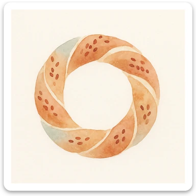a simit, the Turkish sesame bread ring, watercolor art style sticker