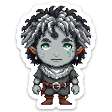 DnD firbolg with grey skin and black curly hair sticker