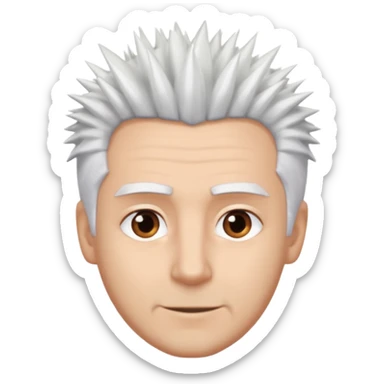 A light-skinned man with spiky white hair, brown eyes, and a slight smile. sticker