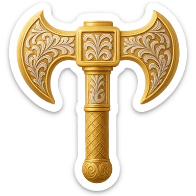 Recolor this weapon to a plated gold color with ornate engravings inlaid with silver. The gold should be rich and metallic, and the engravings should have a bright, reflective silver finish. Transparent background. sticker