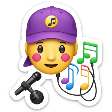 logo of Trap Capos de Noriel, emoji style, rapper cap, microphone and musical notes details, bright colors, no text sticker