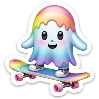  pastel rainbow kawaii ghost skateboarding  sticker