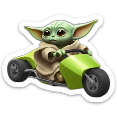 Baby Yoda on a kart launching banana sticker