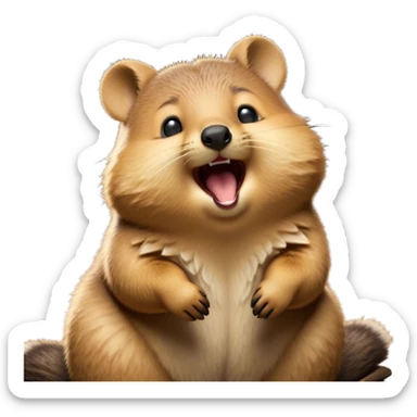 Cinematic Cute Yawning Quokka Portrait Emoji, Head tilted slightly with a dramatic, wide-open yawn, showcasing a soft, downy brown fur with a slightly droopy expression and eyes barely open in drowsy contentment, Simplified yet irresistibly adorable features, highly detailed, glowing with a soft, cozy glow, high shine, relaxed yet expressive, stylized with a touch of playful charm, bright and endearing, soft glowing outline, capturing the essence of a sleepy yet affectionate quokka, so drowsy it feels like it could stretch out of the screen and curl up for a nap! sticker
