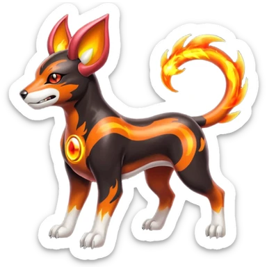 Fiery solarpunky elemental colorful hot will-o-wispy Houndoom-Torracat-Genesect-Pokémon-Fakémon-hybrid-creature sticker
