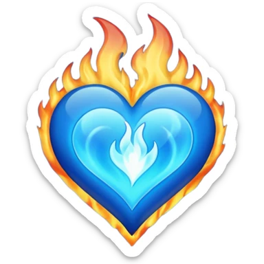 Blue flames in the shape of a heart  sticker