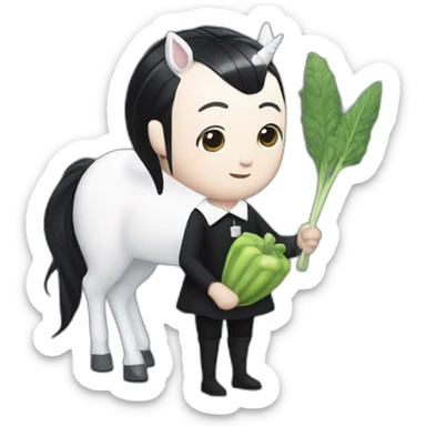 wednesday addams holding a picklewith pickel on his front as an unicorn sticker
