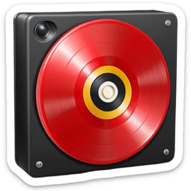 Generate a high-quality 3D cartoon-style emoji of a red LP record inside a black LP box, realistic shading, smooth gradient colors, rounded and cute appearance, simple white background, high-resolution.
 sticker