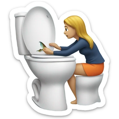 Woman flushing fish down toilet sticker