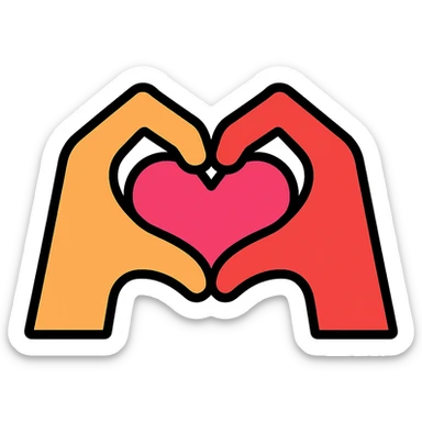 two hands forming a heart shape, representing friendship, color outline icon sticker