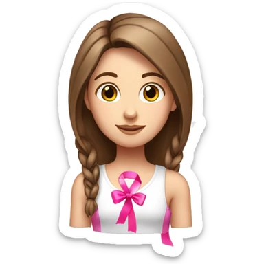 white Girl, white tank top, straight brown hair with pink ribbon sticker