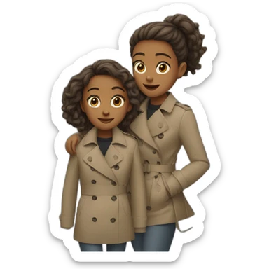 Two girls make a shoulders ride of anoteher in one trench coat sticker