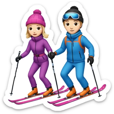 a couple skiing  sticker