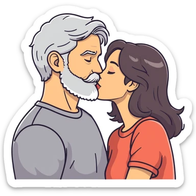 Grey haired bearded man and pretty brunette woman kissing  sticker
