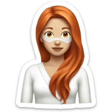 Red-haired girl with long hair in a spa mask sticker