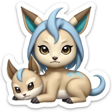 Animalistic kawaii chibi sleepy happy glad somber mongral Meloetta-Absol-Zekrom-Gatomon-Pteromon-hybrid sticker