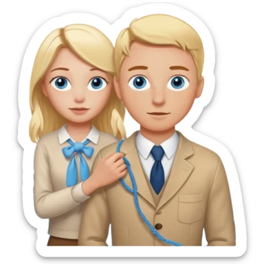 crea un emoji con esos 3 en conjunto👫🏻🪢🚘 & que la chica sea rubia y tenga pecas en la cara y tenga los ojos azules sticker