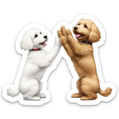 goldendoodle dog and black and white havanese dog giving each other a high five sticker