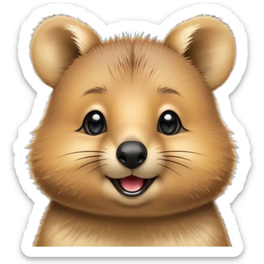 Cinematic Cute Quokka Portrait Emoji, Head tilted playfully and inquisitively, featuring a fluffy, round face with a naturally cheerful grin and bright, sparkling eyes full of playful curiosity, Simplified yet irresistibly adorable features, highly detailed, glowing with a warm, friendly glow, high shine, affectionate and spirited, stylized with a touch of Aussie whimsy, bright and endearing, soft glowing outline, capturing the essence of a mischievous yet loving quokka, so playful it feels like it could scamper out of the screen and into your arms! sticker