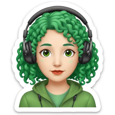 green haired earringed heaphone wearing middle aged woman very very curly long hair sticker