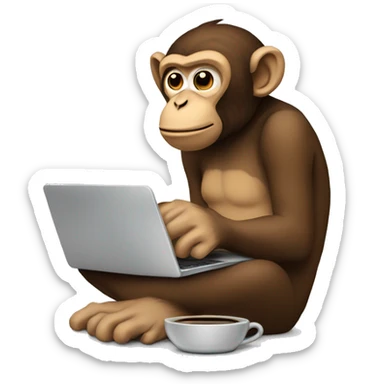 Monkey on a laptop wearing hump day Tshirt with a cup of coffee in hand sticker