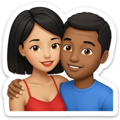 Black guy and tan girl with black hair, kissing sticker