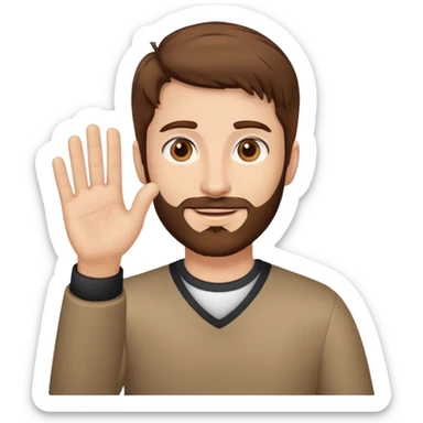 brown hair brown eyes short beard waving hi sticker
