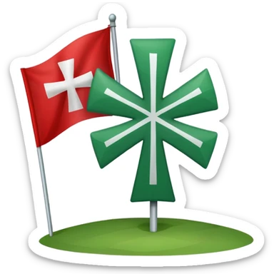 hacme un emoji de una vandera con el fondo rojo que tenca una cruz blanca y una equis por detras de la blanca de color verde sticker