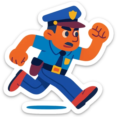 running police officer, vibrant toon style, creative and colorful sticker