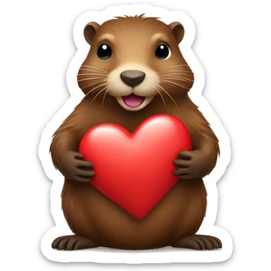 Beaver holding heart sticker