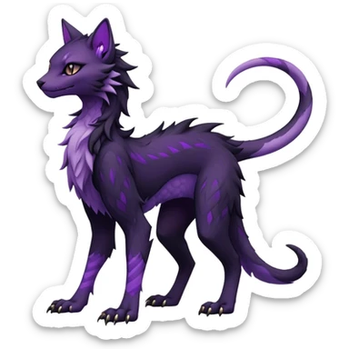 Kawaii dark black purplish blackish edgy fantasy ethereal feline-vernid-sergal-monster-fursona animal creature full body with intricate markings  sticker