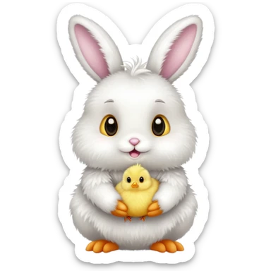 Cute easter bunny with small baby chick sticker