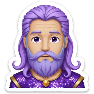 Jupiter from Ancient Gods with lilac skin, long periwinkle hair and beard, purple sequin outfit sticker