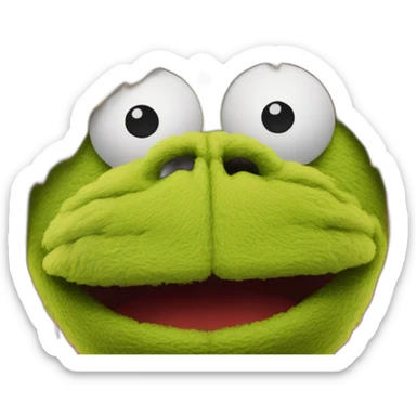 Zoomed in shot of a Muppet with its nose missing sticker