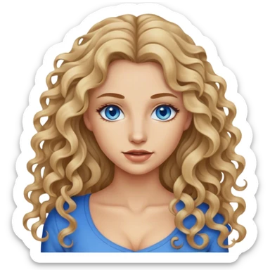 beautiful woman, long curly dirty blonde hair, blue eyes, blue eyes,  sticker