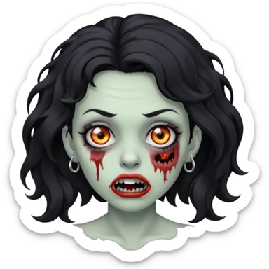 DRAW A ZOMBIE IMAGE OF A WOMAN WITH WAVY BLACK HAIR AND A MOUTH PIERCING sticker