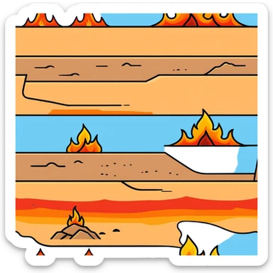hot burning sand with flames and smoke rising from desert ground sticker