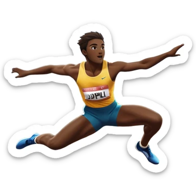 An icon of an athlete soaring over a hurdle, mid-jump, with a powerful form. The background features a vibrant stadium, with the track and hurdles in sharp focus, and a cheering crowd along the stands. The motion of the jump emphasizes speed and agility. Transparent background. sticker