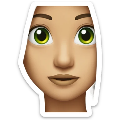 Long haired brunette with green eyes and a zipper across her mouth sticker