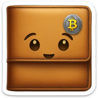 Leather wallet with a physical Bitcoin sticker