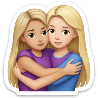 Long blonde hair girl hugging short brunette hair girl sticker
