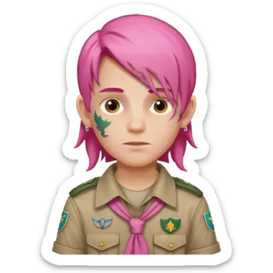 scout boy long hair face tatooes pink haired sticker