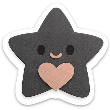 Adorable pastel black star holding a tiny pastel heart, no arms or legs, full body, transparent background, kawaii paper craft style. sticker