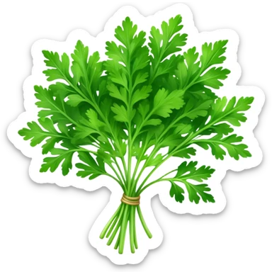 Cinematic Realistic Parsley Emoji, Fresh and vibrant, with bright green, frilly leaves that seem to shimmer with vitality. The plant exudes a sense of healthy growth and aromatic zest, inviting both beauty and flavor into any dish. Soft glowing outline, capturing the essence of freshness, health, and culinary delight in a sprig of parsley! sticker