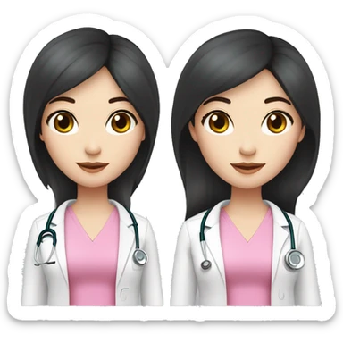 doctor woman pale white skin long straight black hair, pink top, pink stethascope sticker