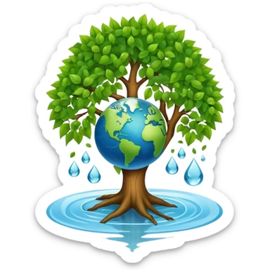 An icon featuring a tree, a recycling symbol, and a globe, representing ecology. The design includes green leaves, a water droplet, and wildlife, symbolizing the study of ecosystems, sustainability, and environmental protection. Transparent background. sticker