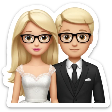 pretty light blonde girl barbie wedding to boy nerd with short black hair and dark tan skin sticker